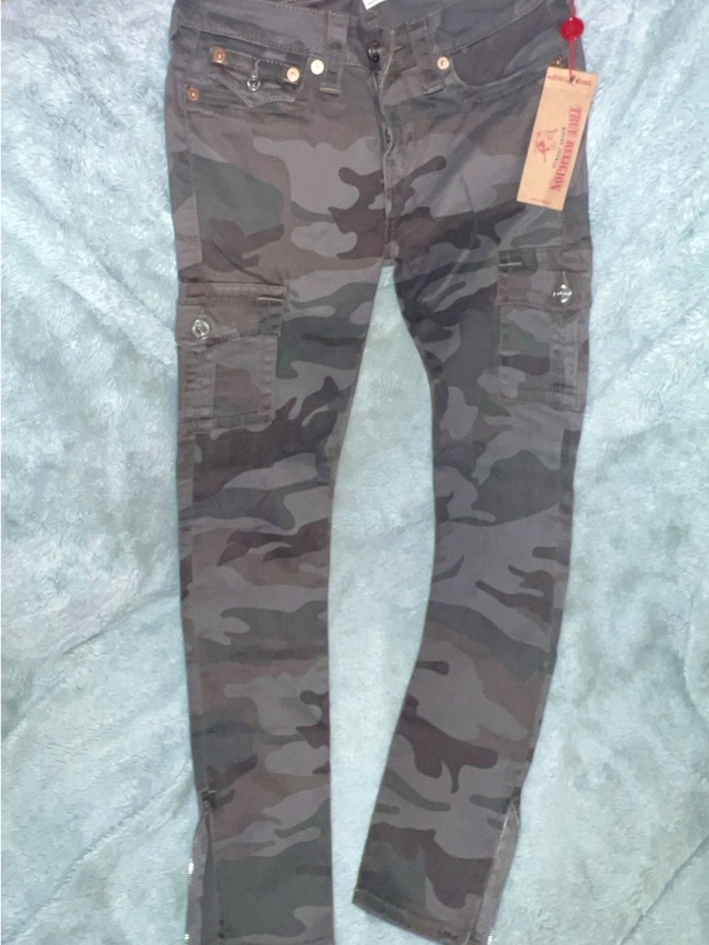 Camo Skinny Cargo Pants - Olive Green & Dark Gray